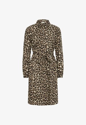 Leopardimustriga särk Kleid kerge materjaliga. Omab kraega kaelust, pikki varrukasid, nupuvärvi ja reguleeritavat taljepaela.