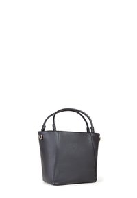 Borsa a tote nera in ecopelle con due manici, forma rettangolare, superficie liscia e scomparto con zip con accenti metallici.