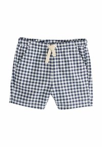 Marinblå och vit rutig shorts med elastiskt midjeband, dragsko och två sidofickor. Tillverkade av lättviktig tyg.