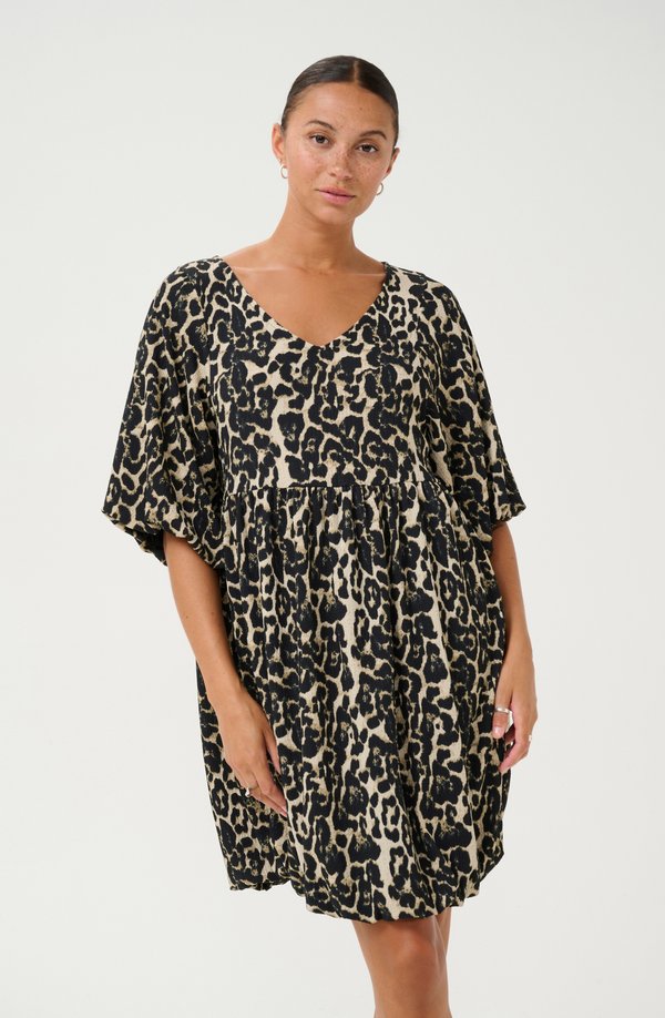 NANI BALLOON  - Strickkleid - naturel leopard print