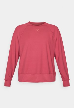 Pink long-sleeve sweatshirt with a crew neck, ribbed cuffs and hem, made from soft fabric; features a small logo on the chest.