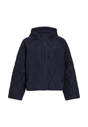 Tumesinine tikandiga sulejope kapuutsiga, esiklõpsu, raglaanvarrukate ja lühikese lõikega. Sile tekstuur ja kerge kaal.