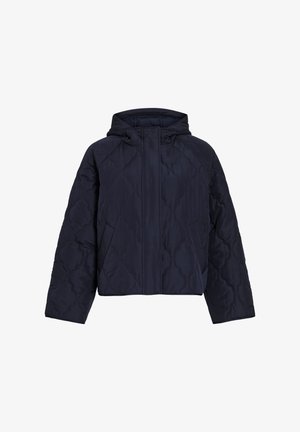 Tumesinine tikandiga sulejope kapuutsiga, esiklõpsu, raglaanvarrukate ja lühikese lõikega. Sile tekstuur ja kerge kaal.