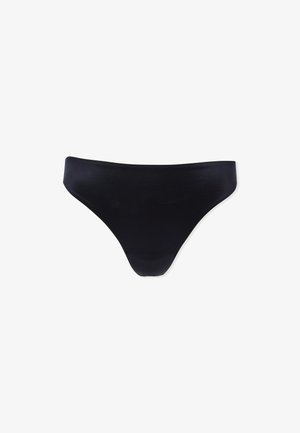 Caleçons de bikini noirs en tissu lisse. Présentent un design taille basse avec une couverture minimale et sans coutures visibles.