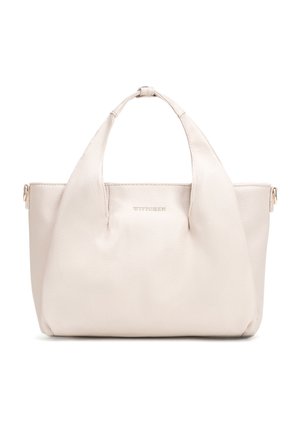 Krémově zbarvená kožená kabelka se dvěma úchyty a malým zlatým logem „WITTCHEN“ uprostřed na přední straně.