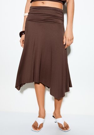 Bershka sukňa v tvare A - dark brown