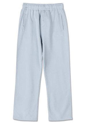 Light blue sweatpants with an elastic waistband, side pockets, and a straight-leg design. Soft fabric texture with subtle branding detail.