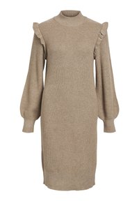 OBJMALENA RUFFLE DRESS - Strikket kjole - fossil melange
