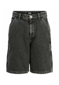 Μαύρα denim σορτς με εμπρόσθιες τσέπες, θηλιές για ζώνη, κλείσιμο με κουμπί και μικρή ετικέτα Jack & Jones στη μέση.