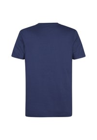 Tricou cu mânecă scurtă, de culoare bleumarin, fabricat din bumbac. Are un guler clasic și o textură netedă, fără modele sau embellismente vizibile.