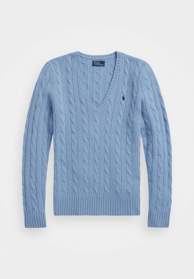 Polo Ralph Lauren CABLE KNIT WOOL CASHMERE V-NECK SWEATER - Pulóver - new litchfield blue