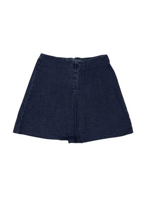 Jeansrock in Dunkelblau. A-Linien-Form mit einer vorderen Falte. Verfügt über einen Reißverschluss hinten und eine glatte Oberfläche.