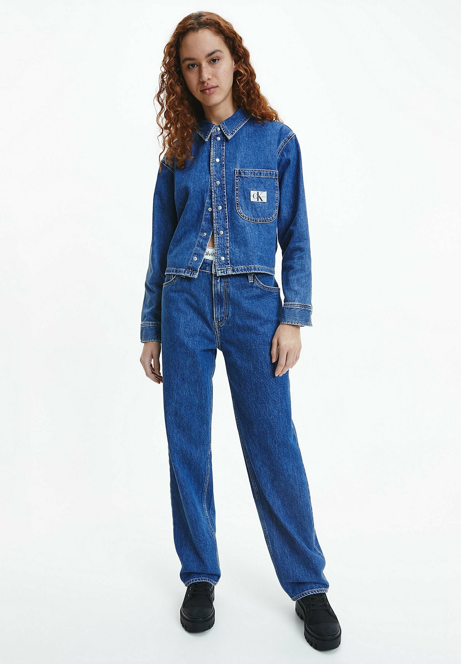 Calvin Klein Jeans CROPPED DAD - Camicia - denim medium/blu denim -  Zalando.it