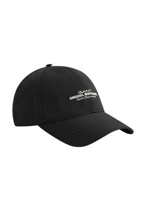 Casquette de baseball noire avec une visière courbée et un texte blanc brodé indiquant « "GANT Original Shirtmakers" » sur le panneau avant.