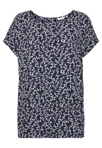 Top navy a maniche corte con un motivo floreale bianco e rami delicati. Scollatura rotonda con vestibilità ampia, realizzato in tessuto leggero.