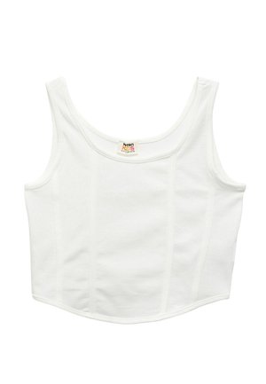 Witte katoenen cropped tanktop met brede bandjes, een ronde halslijn en verticale stiksels voor structuur. Geen sluitingen of versieringen.