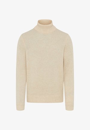 Lichtbeige coltrui van zachte gebreide stof. Geribbelde kraag en manchetten met een gestructureerde afwerking, met een ontspannen silhouet.