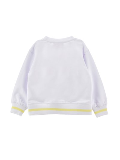 Λευκό φούτερ μακρυμάνικο με ριμπ μανσέτες και τελείωμα, που φέρει λεπτομέρεια με κίτρινη ρίγα, εμφανιζόμενο από πίσω σε λευκό φόντο.