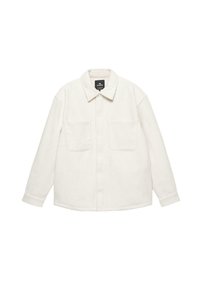 Hvid fleece skjortejakke med krave, knaplukning, to forlommer og tekstureret stof. Lange ærmer og lige kant.