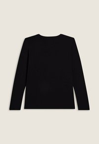 Top negro de manga larga con cuello redondo, hecho de una tela suave y elástica. Cuenta con una silueta ajustada y un detalle minimalista.