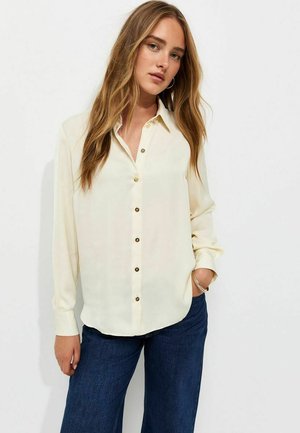 New Look, SATIN LONG SLEEVE SHIRT - Button-down blouse - cream
