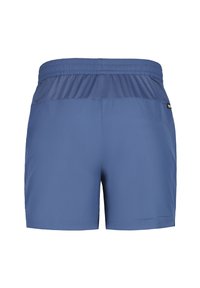Blå letvægtsshorts med elastisk talje og en mesh-panel bagpå. Udstyret med en glat overflade og et enkelt design.