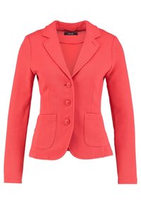 Blazer coral hecho de tejido texturizado, con cuello de muesca, tres botones y dos bolsillos frontales. Corte entallado con mangas largas.