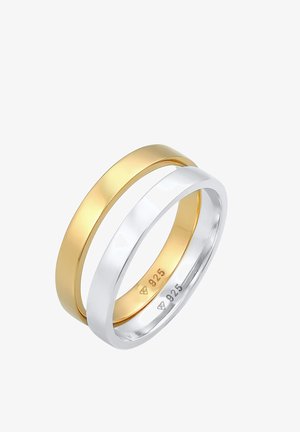 To glatte ringe, den ene i poleret guld og den anden i poleret sølv. Begge ringe er stemplet med "925" for sterling sølv.