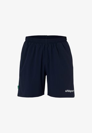 Marineblauwe sportshorts met een elastische tailleband. Kenmerken zijn onder andere zijzakken en een wit logo op het rechteronderbeen. Lichtgewicht stof.