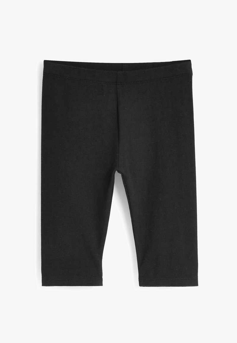 Čierne legíny vyrobené z elastickej bavlnenej zmesi, vybavené elastickým pásom a dĺžkou do polovice lýtok. Hladký povrch, bez vzorov alebo akcentov.