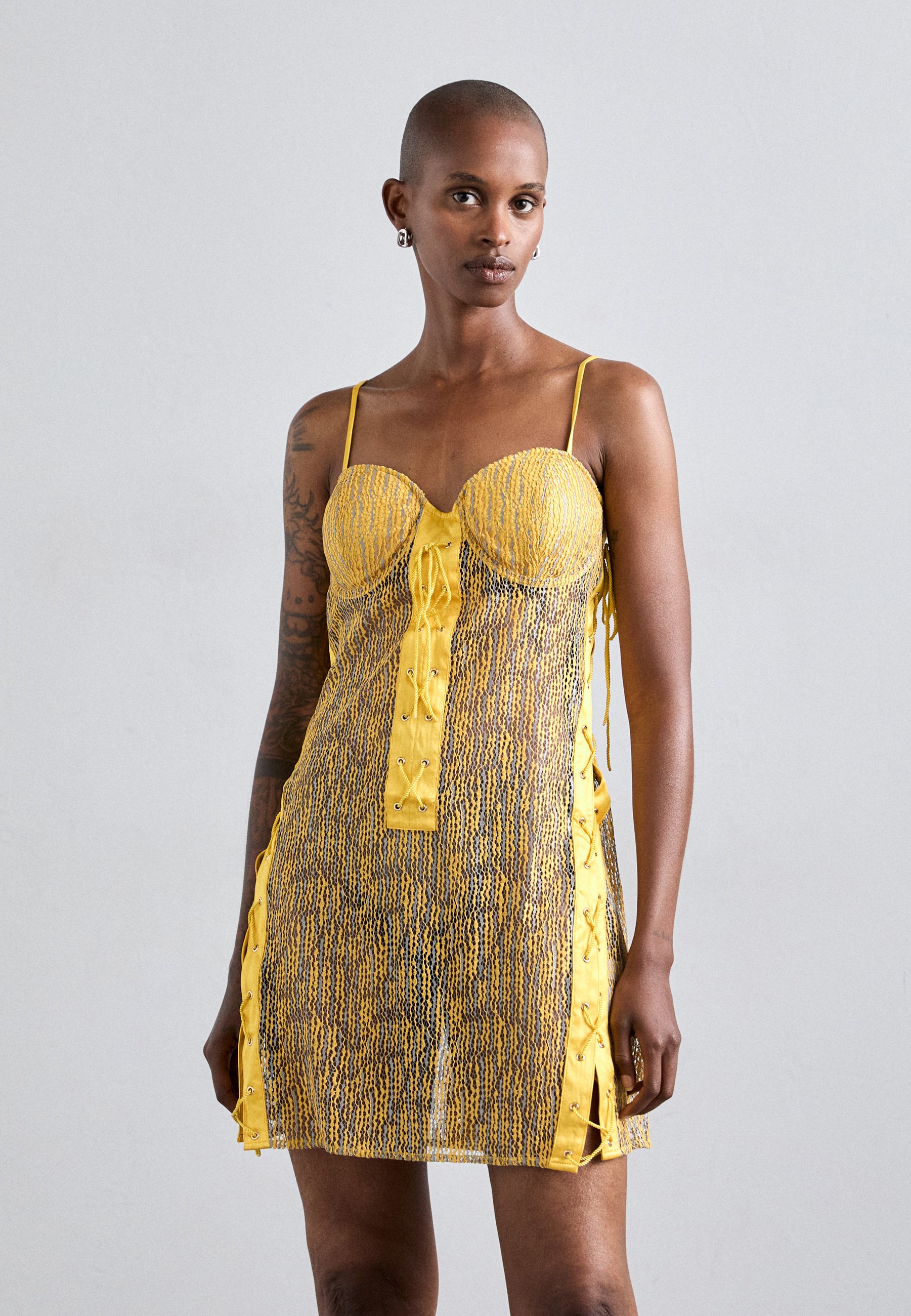 gold champagne satin dress Gold Metallic Sleeveless Dress – self-portrait-US main image 0