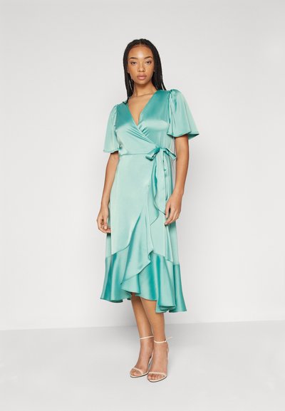 Lichtblauwe Y.A.S. Midi jurk YASTHEA MIDI WRAP DRESS