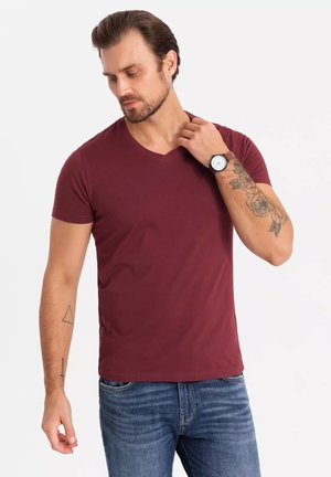 SET OF 3 V-NECK - T-shirt basique - bordeaux - navy - white