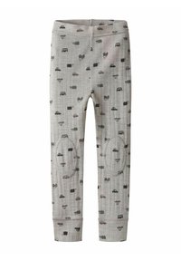 Leggings gris à motifs avec de petits motifs de voiture, tissu doux, taille côtelée et renforts aux genoux pour plus de durabilité.