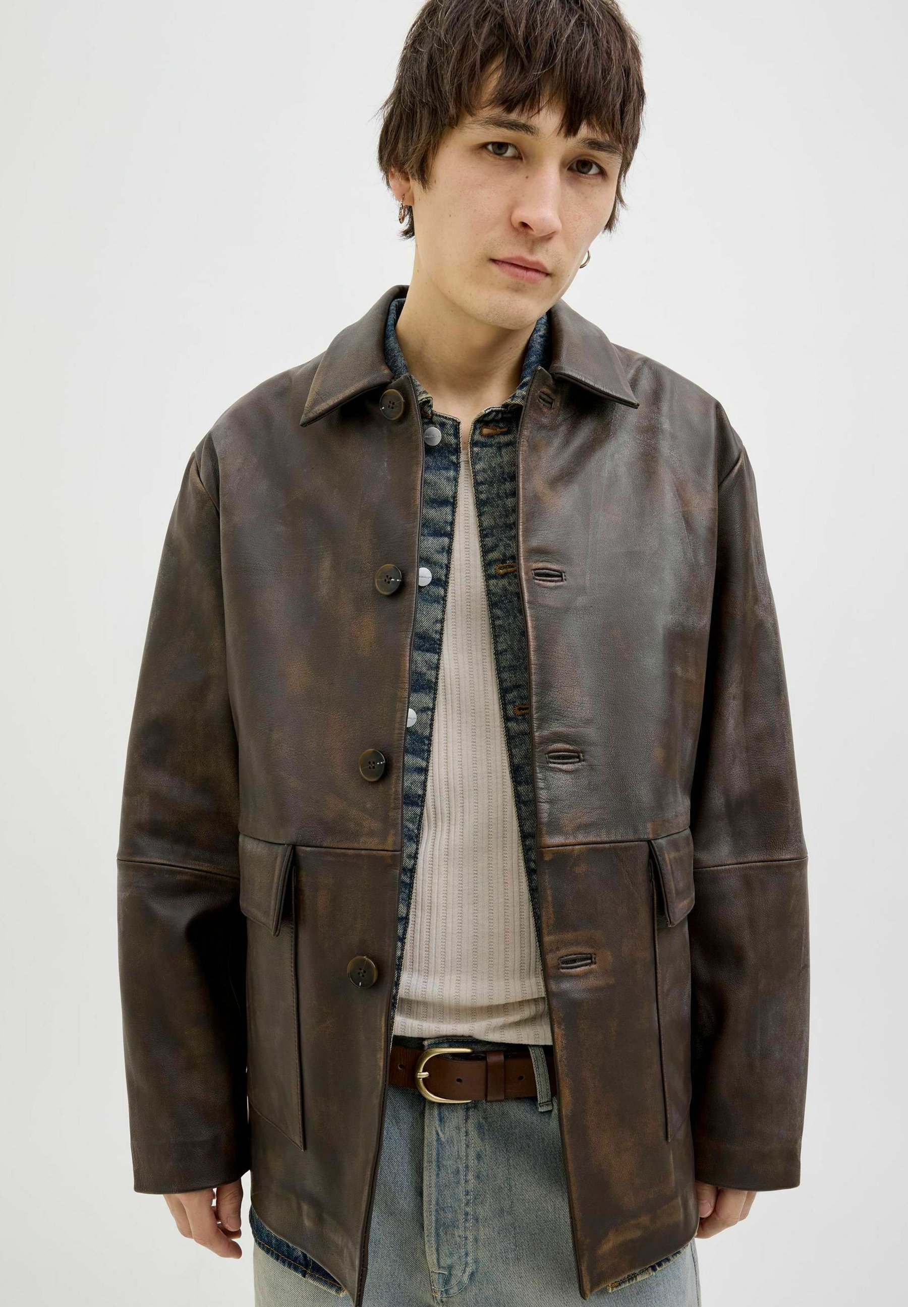 Jack & Jones Leather jacket - chocolate brown/brown - Zalando