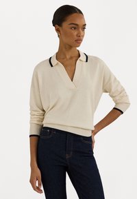 Lauren Ralph Lauren TWO TONE COTTON BLEND POLO SWEATER - Strikkegenser - mascarpone cream/lauren navy