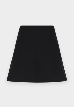 Crna suknja A-kroja s čistim linijama i glatkom teksturom, prikazana ravno na bijeloj pozadini.