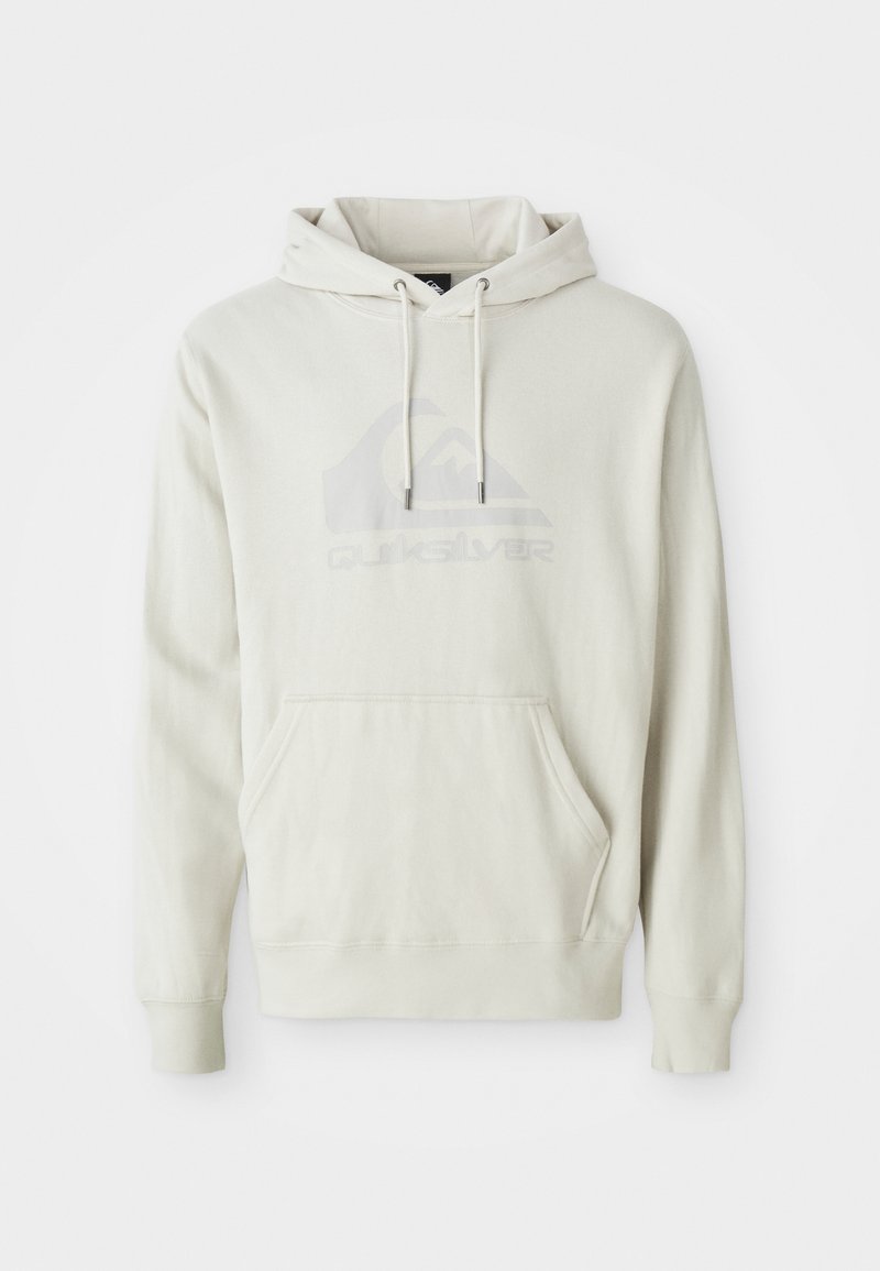 Svetlo béžová mikina s kapucňou, predným vreckom, šnúrkami na stiahnutie a diskrétnym logom Quiksilver na hrudi.