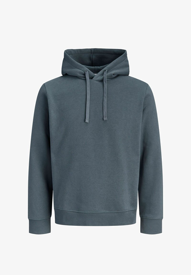 Sweat à capuche gris foncé, manches longues, cordons à l’avant, poignets et ourlet côtelés, présenté sur fond blanc.