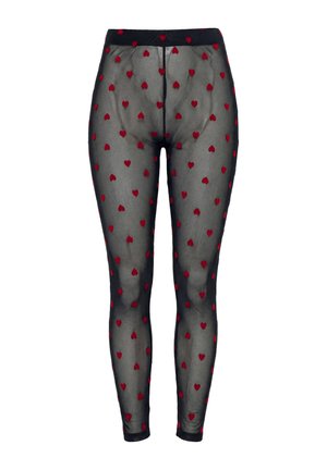 Ulla Popken, FLOCKED HEART STRETCH FIT MESH LEGGINGS - Leggings - black