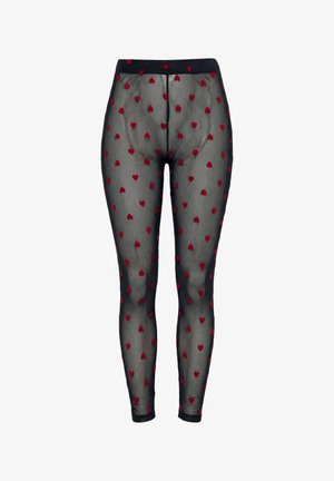 Ulla Popken, FLOCKED HEART STRETCH FIT MESH LEGGINGS - Leggings - black
