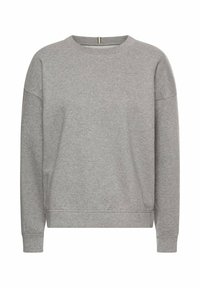 Grijze sweatshirt van zacht materiaal, met een klassieke ronde hals, lange mouwen en subtiele stikdetails.