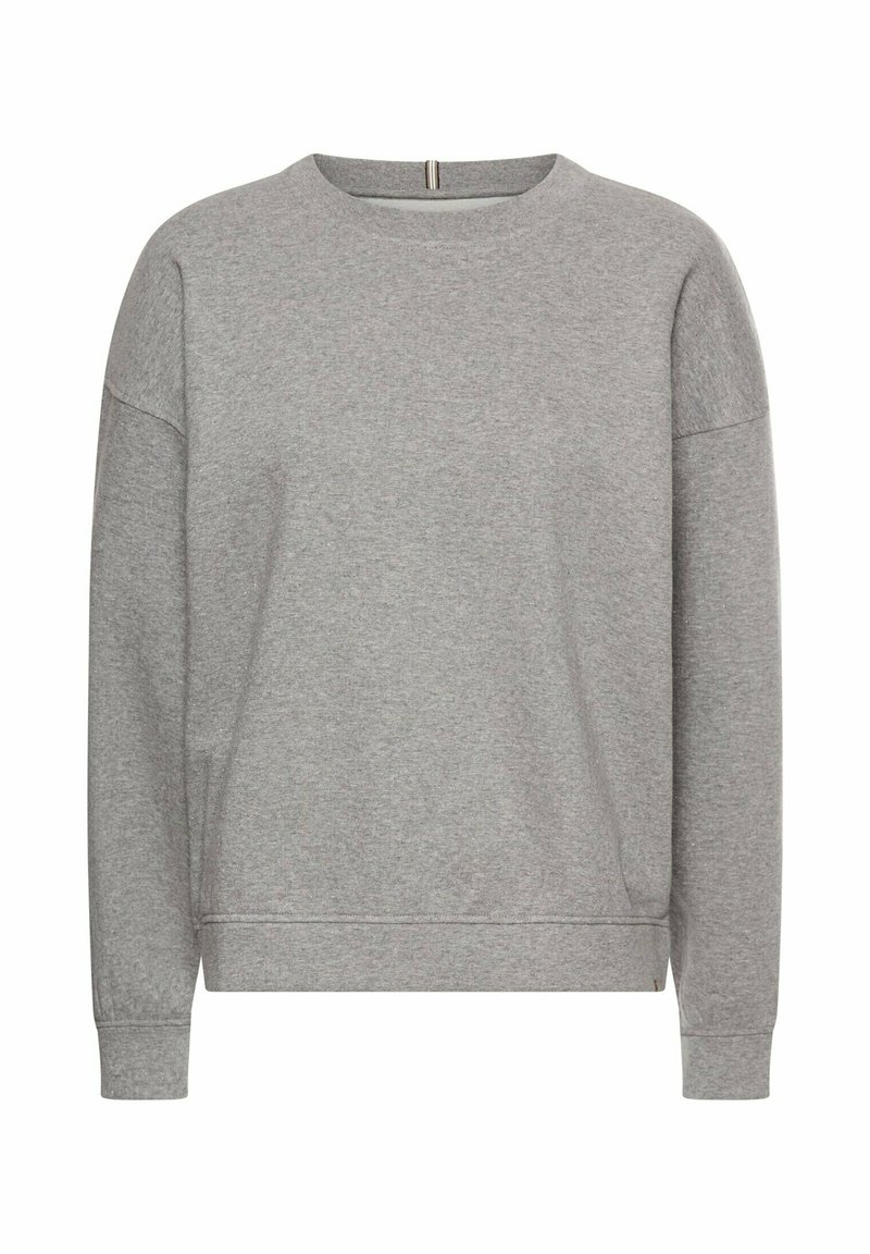 Grijze sweatshirt van zacht materiaal, met een klassieke ronde hals, lange mouwen en subtiele stikdetails.