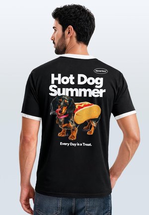 Neverless, HERREN T-SHIRT RETRO KONTRASTBUND - DESIGN HOT DOG SUMMER - - Print T-shirt - slim-fit schwarz-weiß