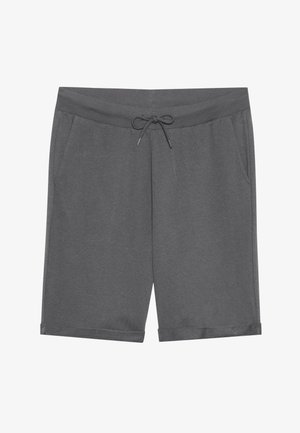 Grijze katoenen blend shorts met een elastische tailleband, trekkoorddetail en twee zijzakken; afgewerkt met omgerolde zomen.