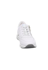 Sneaker bianco con tomaia in mesh e sintetico, design con lacci, dettaglio con zip sul lato, accenti grigi e suola imbottita.