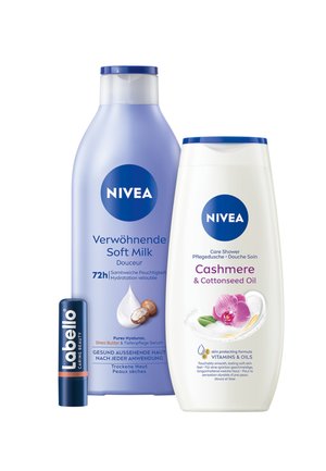 WEGBEGLEITER GESCHENKSET OIL PFLEGEDUSCHE + SOFT MILK + LABELLO + KULTURBEUTEL - Shower gel - -