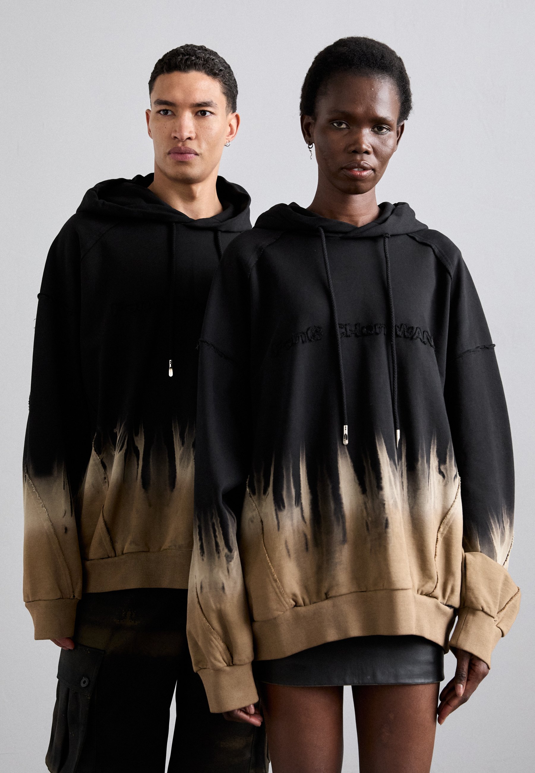 Feng Chen Wang TIE DYE HOODIE UNISEX - Hoodie - black/khaki/black 