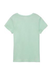 Mintgrünes Kurzarm-T-Shirt mit Rundhalsausschnitt. Glatte Textur, lässiges Design und keine sichtbaren Muster oder Hardwaredetails.