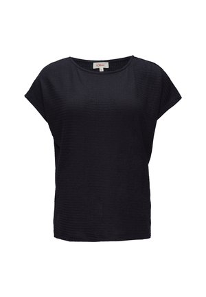 Schwarzes, kurzärmeliges Oberteil mit lockerer Passform, strukturiertem Stoff, Rundhalsausschnitt und ohne sichtbare Verschlüsse. Geeignet für die Freizeit.